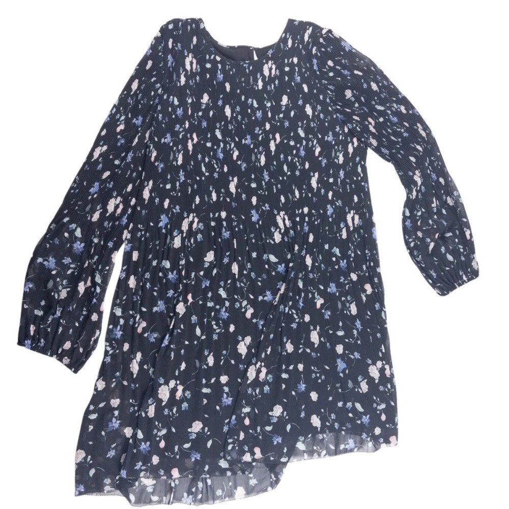 Aritzia Wilfred Daydreamer Dress Women M Black Floral Pleated Chiffon Mini Boho